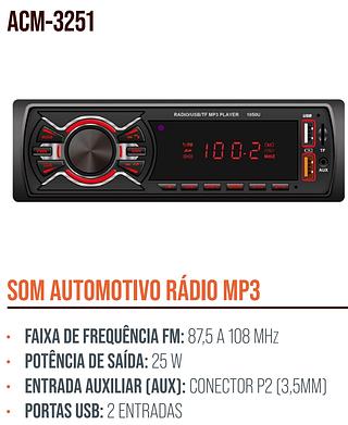 SOM AUTOMOTIVO RADIO MP3 AIKER