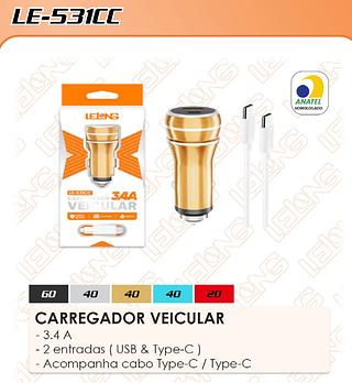 CARREGADOR VEICULAR RAPIDO 3.4A LELONG