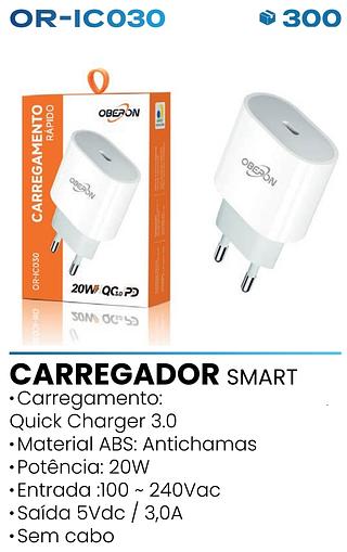 CARREGADOR RAPIDO 20W QC3.0 PD OBERON