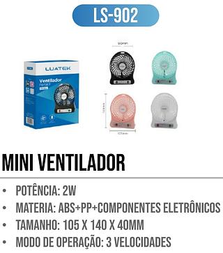 MINI VENTOLADOR PORTATIL RECARREGAVEL LUATEK