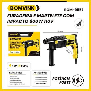 FURADEIRA E MARTELETE COM IMPACTO 110V 800W BOMVINK