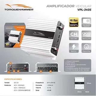 AMPLIFICADOR VEICULAR HI-RES 100W*4 TORQUEHAMMER