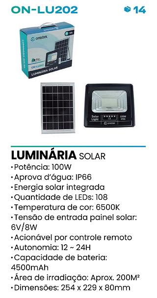 LUMINARIA SOLAR 108 PEÇAS DE LED ONISTEK