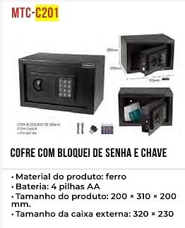 COFRE ELETRONICO COM BLOQUEIO DE SENHA, CHAVE E 4 PILHAS AA TOMATE