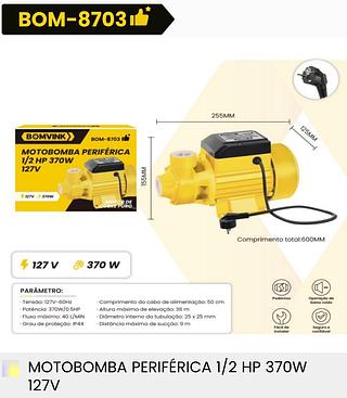 MOTOBOMBA PERIFERICA 1/2 HP 370W 127V BOMVINK