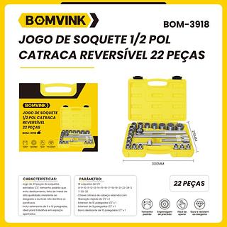 JOGO DE SOQUETE 1/2 POL CATRACA REVERSIVEL BOMVINK