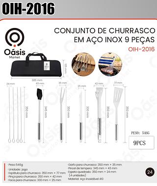 CONJUNTO DE CHURRASCO EM AÇO INOX 9PEÇAS OÁSIS MARKET