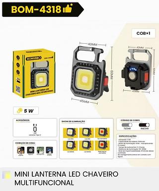 MINI LANTERNA LED CHAVEIRO MULTIFUNCIONAL BOMVINK