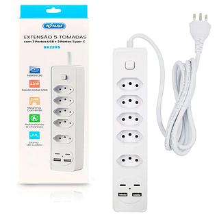 EXTENSAO 4 TOMADAS COM 2 PORTAS USB+PORTAS TYPE-C KNUP