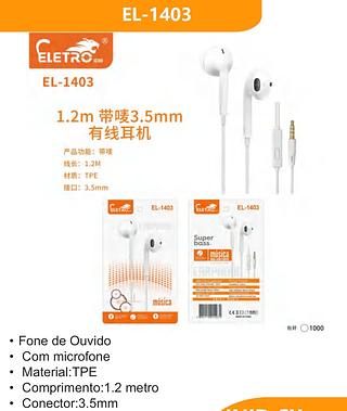 FONE DE OUVIDO EARPHONE STEREO SUPER BASS ELETROMEX