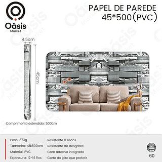 PAPEL DE PAREDE 45*500 (PVC) OÁSIS MARKET
