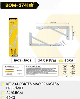 KIT 2 SUPORTES MÃO FRANCESA DOBRAVEL 24X9.5CM BOMVINK