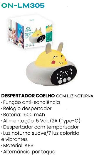 DESPERTADOR COELHO COM LUZ NOTURNA ONISTEK