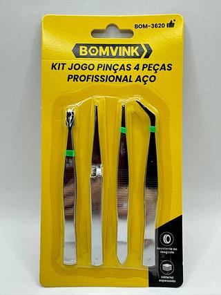 KIT JOGO PINÇAS 4 PEÇAS PROFISSIONAL AÇO BOMVINK
