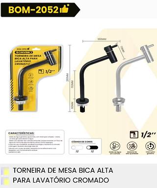 TORNEIRA DE MESA BICA ALTA PARA LAVATORIO CROMADO BOMVINK