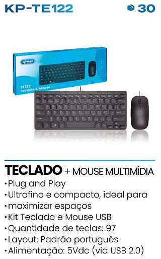 KIT DE TECLADO E MOUSE COM FIO MULTIMIDIA KNUP