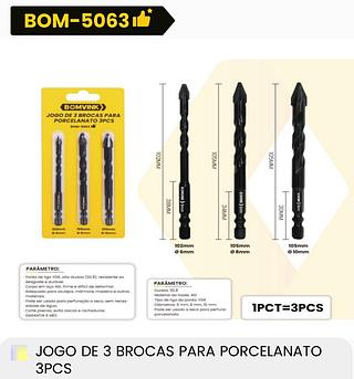 JOGO DE 3 BROCAS PARA PORCELANATO 3 PCS BOMVINK