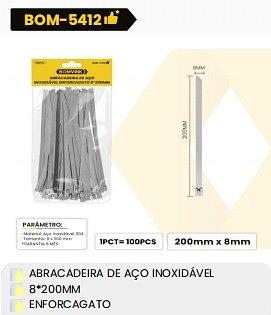 ABRACADEIRA DE AÇO INOXIDÁVEL ENFORCAGATO 8*200MM BOMVINK
