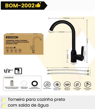 TORNEIRA PARA COZINHA PRETO COM SAIDA DE AGUA BOMVINK