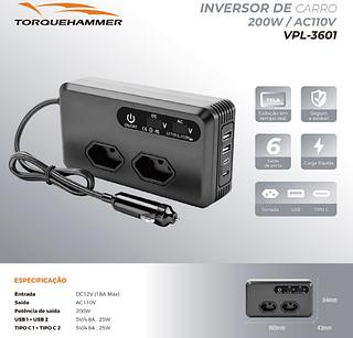 INVERSOR DE CARRO 6 SAÍDA 200W 110V TORQUEHAMMER
