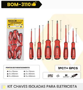 KIT DE CHAVES ISOLADAS ELETRICISTA BOMVINK