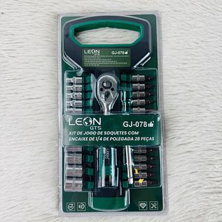 KIT DE JOGO DE SOQUETES COM ENCAIXE DE 1/4 DE POLEGADA 28 PEÇAS LEON
