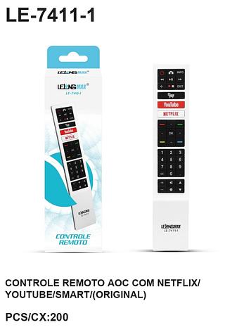 CONTROLE REMOTO AOC COM NETFLIX/YOUTUBE SMART LELONG MAX