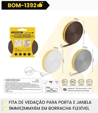 FITA DE VEDACAO PARA PORTA E JANELA 9MM*2MM*6M EM BORRACHA FLEXIVEL BOMVINK