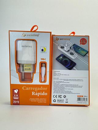 CARREGADOR RAPIDO TIPO-C 2USB 3.1A PEINING