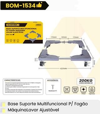 BASE SUPORTE MULTIFUNCIONAL P/ FOGÃO MAQUINA LAVAR AJUSTAVEL BOMVINK
