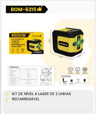 KIT DE NÍVEL A LASER DE 2 LINHAS RECARREGÁVEL BOMVINK