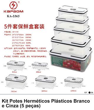 KIT POTES HERMETICOS PLASTICOS BRANCO E CINZA (5 PECAS) KAPBOM