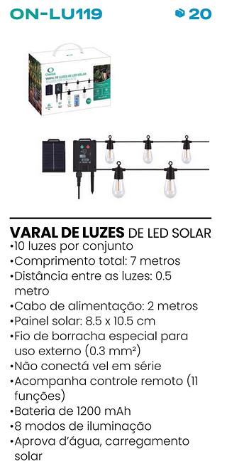 VARAL DE LUZES DE LED SOLAR 10 LUZES POR CONJUNTO ONISTEK