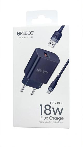 18W FLUX CHARGE CABO USB X TYPE-C HREBOS PREMIUM