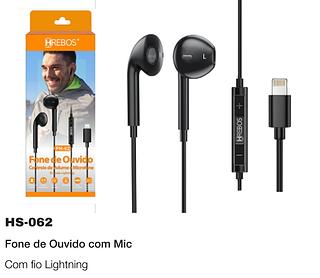 FONE DE OUVIDO MIC COM FIO LIGHTNING HREBOS