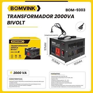 TRASFORMADOR DE ENERGIA 2000VA BIVOLT 120V-240V BOMVINK