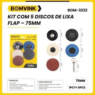 KIT COM 5 DISCOS DE LIXA FLAP - 75MM BOMVINK