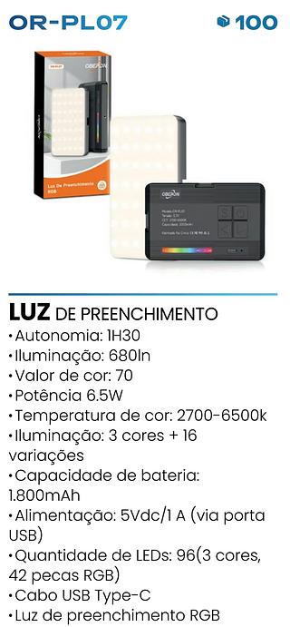 LUZ DE PREENCHIMENTO RGB PORTATIL OBERON