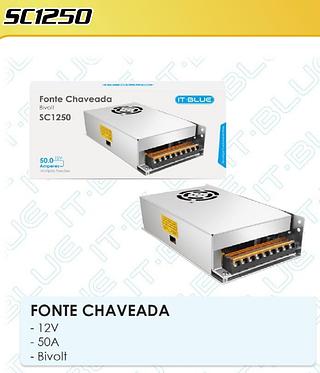 FONTE CHAVEADA 12V 50A BIVOLT IT-BLUE