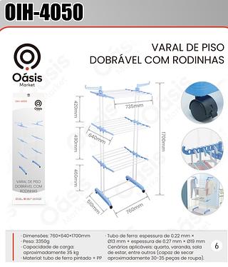 VARAL DE PISO DOBRAVEL COM RODINHOS OÁSIS MARKET