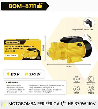 MOTOBOMBA PERIFERICA 1/2 HP 370W 110V BOMVINK