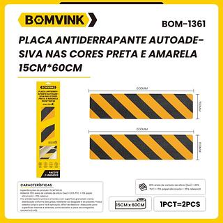 PLACA ANTIDERRAPANTE AUTOADESIVA NAS CORES PRETA E AMARELA 15CM*60CM BOMVINK