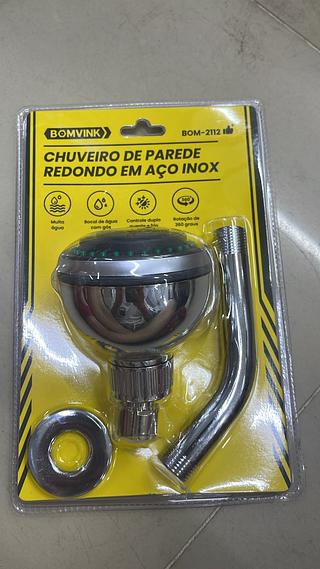 CHUVEIRO DE PAREDE REDONDO EM AÇO INOX BOMVINK