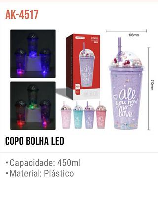 COPO BOLHA LED 450ML MATERIAL PLASTICO TOMATE