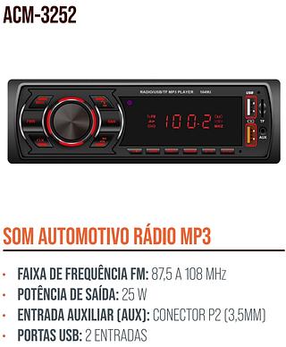 SOM AUTOMOTIVO RADIO MP3 AIKER