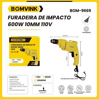 FURADEIRA DE IMPACTO 600W 10MM 110V BOMVINK