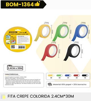 FITA CREPE COLORIDA 2.4CM*30M BOMVINK
