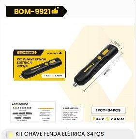 KIT CHAVE FENDA ELETRICA 34PÇS BOMVINK