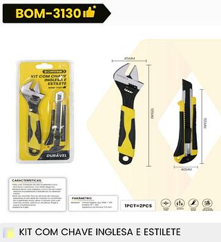 KIT COM CHAVE INGLESA E ESTILETE BOMVINK
