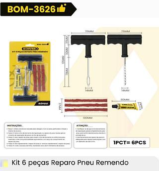 KIT 6 PEÇAS REPARO PNEU REMENDO BOMVINK